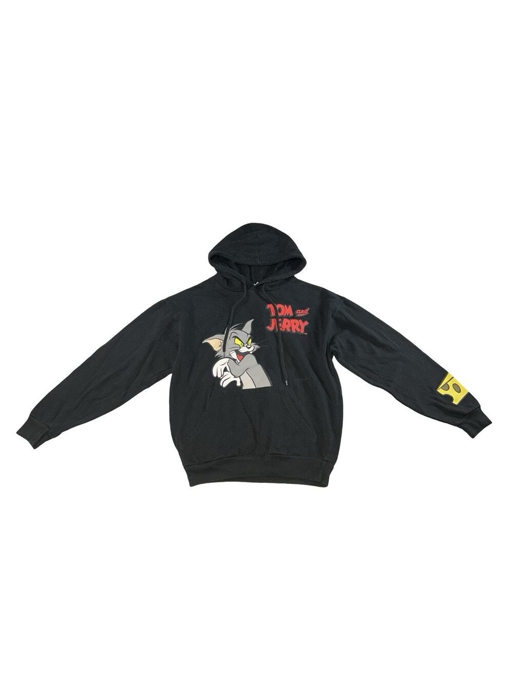 Tom and Jerry Women’s Small Black Pullover Hoodie Graphic Small Bleach Stain